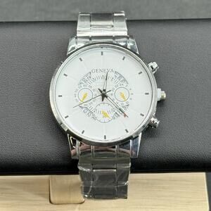 Geneva Men's Luxury Quartz Chronograph Watch Silver Stainless Steel Casual Dress